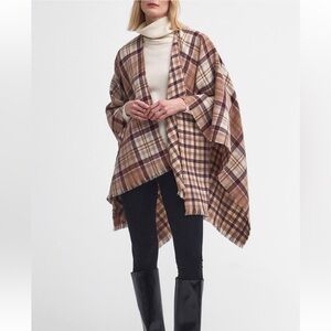 LIKE NEW Barbour Montieth Reversible Wrap, Plaid Check Shawl Cape Sweater Tartan